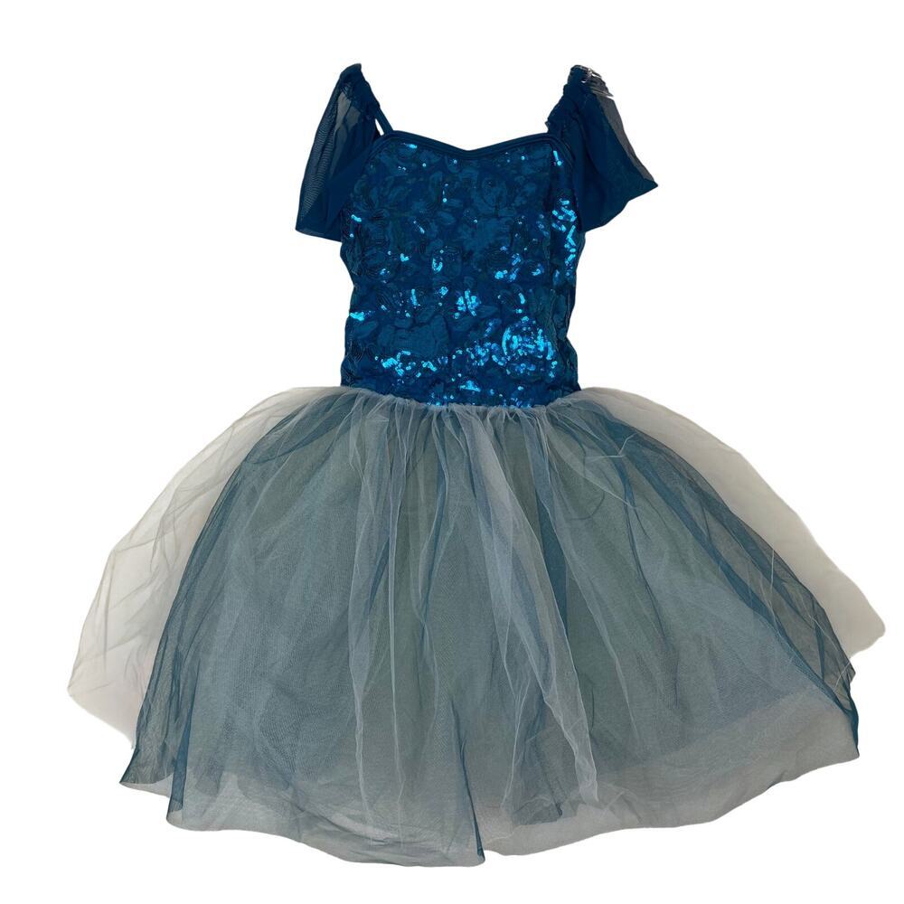 Curtain Call CME Ballet Costume C415 Blue Layered Tutu Sequin Cap Sleeve Leotard
